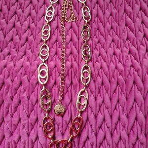 Vintage Vince Camuto Gold Chain Belt Interlocking Oval Links L/XL Adjustable